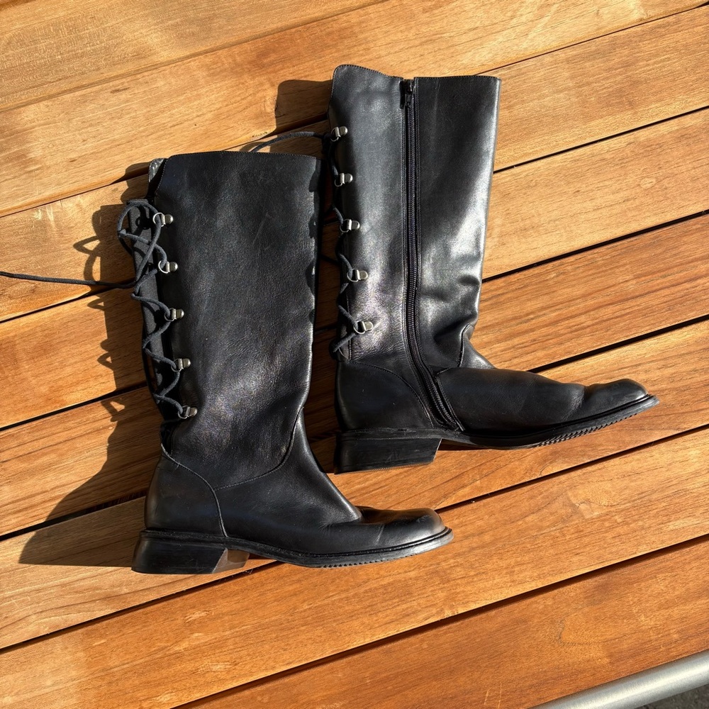 Black Leather Knee-High Boots
